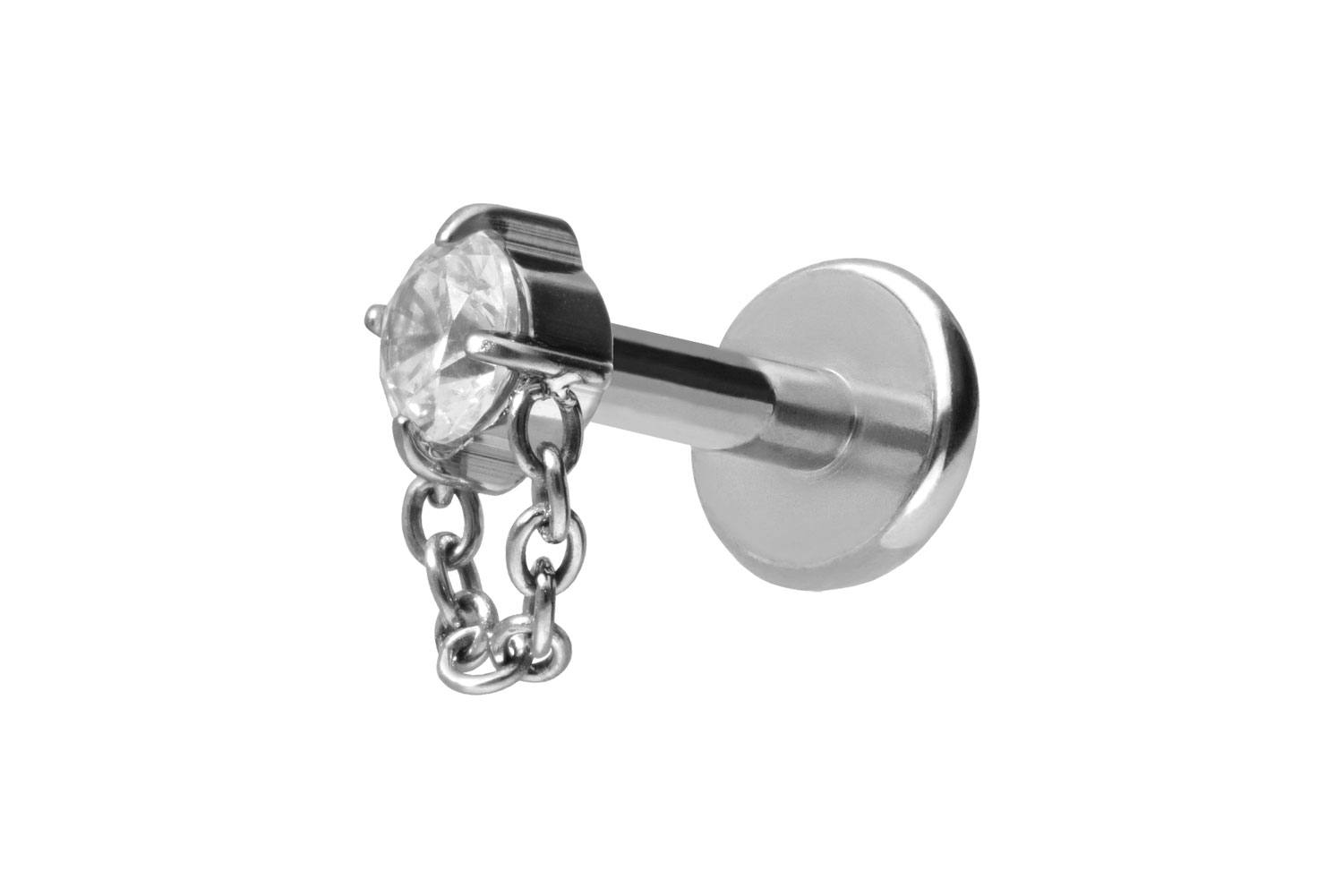 Titan Labret Piercing mit Push Fit KRISTALL + KETTE